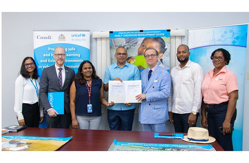 Minister of Health, Dr Frank Anthony, on Tuesday, received several banners from UNICEF Guyana and Suriname