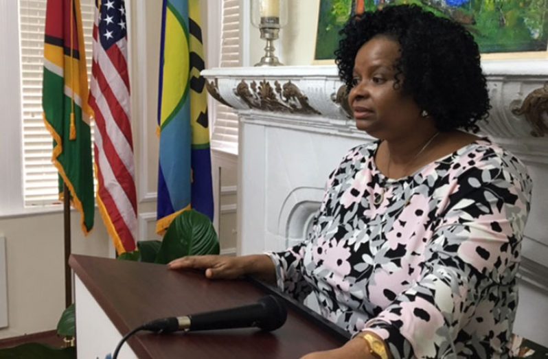 Minister of Public Health, Volda Lawrence, addressing U.S.-based Guyanese at the Guyana Embassy in Washington DC, last Friday