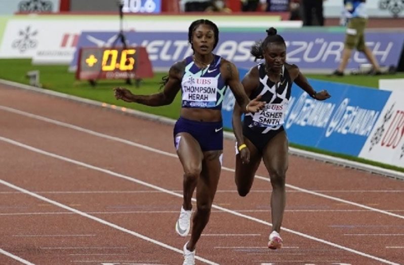 Olympic 100 and 200m champion Elaine Thompson-Herah  set a new meet record of 10.65 to win the 100m