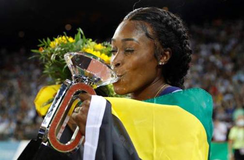 Jamaica's Elaine Thompson-Herah celebrates after winning the women's 100m event of the IAAF Diamond League athletics meeting ‘Weltklasse’ in Zurich, Switzerland, in meet record 10.65 seconds in this September 9, 2021 file photo (Photo: AFP)