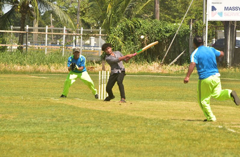 Action during yesterday’s cricket match at the Heritage Games (Adrian Narine photo)