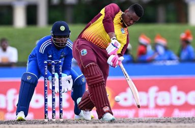 Shimron Hetmyer steadied West Indies' innings (Aug 12, 2023) AFP via Getty Images