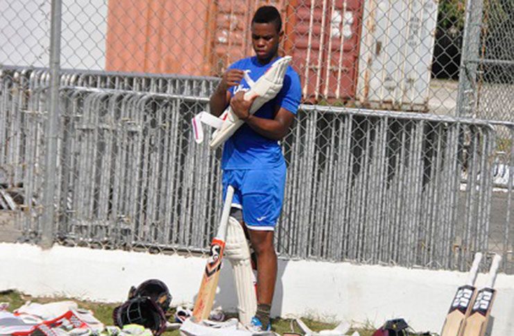 Young uncapped opener Shimron Hetmyer readies himself for a net session in the build-up to the opening Test. (Photo courtesy WICB Media)