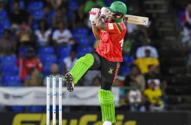 Shimron Hetmyer (of Guyana Amazon Warriors hits a six during the Men's 2024 Republic Bank Caribbean Premier League match 7 between St Kitts and Nevis Patriots and Guyana Amazon Warriors at Warner Park Sporting Complex in Basseterre, Saint Kitts and Nevis. (Photo by Randy Brooks/CPL T20 via Getty Images)