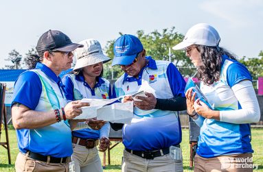 Archery Guyana’s Continental Judge Mr. Nicholas Hing conversing with other members of the World Archery Americas team of judges