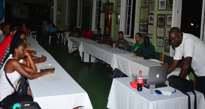 Trinidad and Tobago National Hockey Coach Anthony Marcano at one of the sessions at GCC pavilion (Adrian Narine photo)