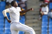 Captain Jason Holder celebrates another wicket during his five-wicket haul against Bangladesh on the second day of the final Test at Sabina Park yesterday. (Photo courtesy CWI Media)