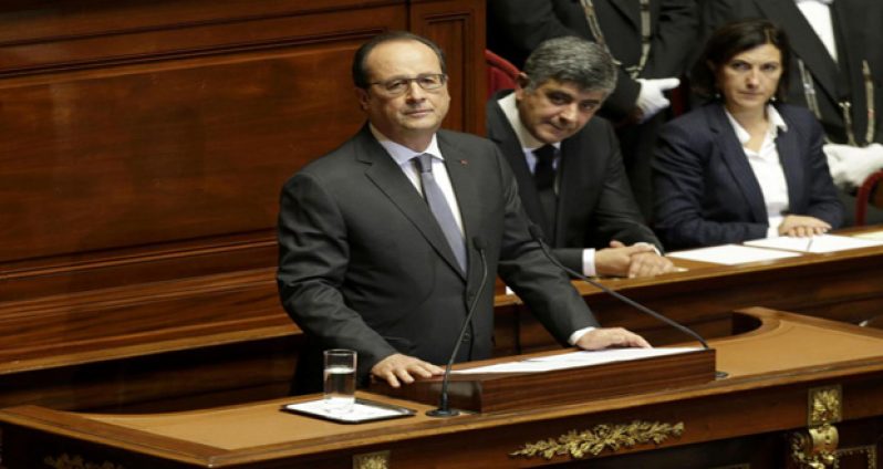 French President Francois Hollande addressing a rare joint session of both houses of the French parliament yesterday