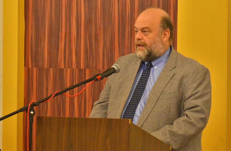 U.S. Ambassador Perry Holloway delivering remarks during the opening ceremony of the assessors training forum at the Pegasus Hotel on Monday