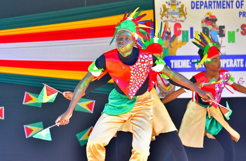 Students of Hope Secondary performing a dance at the Enmore Community Centre Ground as part of the Region Four Mashramani Children Dance and Masquerade Competition (Samuel Maughn photo)
