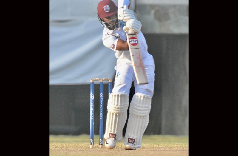 Shai Hope plays elegantly during his half-century for CWI President’s XI yesterday. (Photo courtesy CWI Media/Philip Spooner)