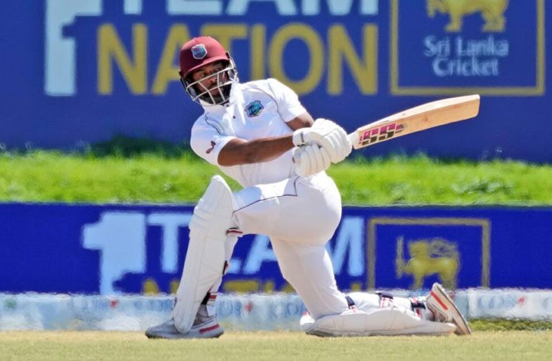 West Indies batsman Shai Hope plays a shot during the fifth day of the second Test (Friday) against Sri Lanka in Galle, Sri Lanka