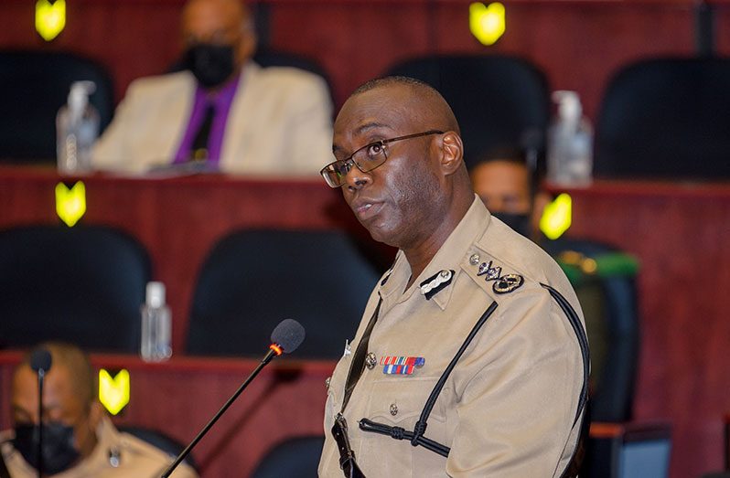 Commissioner of Police (ag), Nigel Hoppie at the Police Officers’ Annual Conference at the Arthur Chung Conference Centre on Thursday (Delano Williams photo)