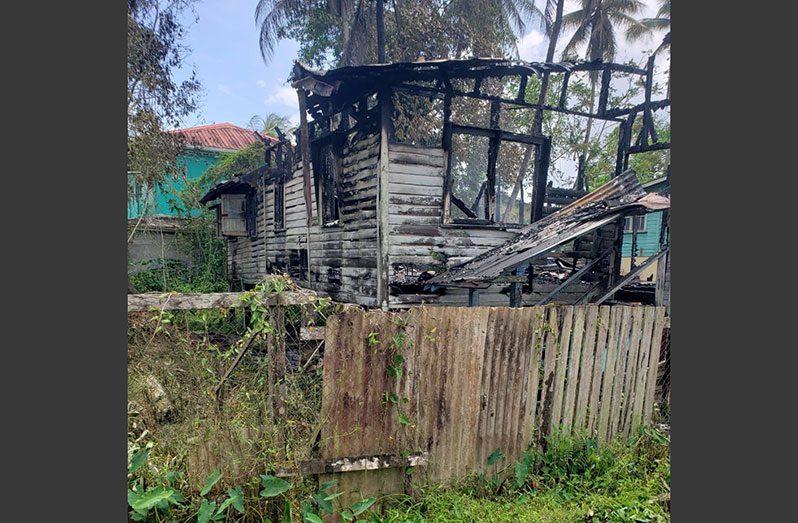 The Lot 55 First Alley, Wismar, Linden, Region 10 house destroyed by fire
