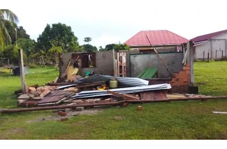 One of the houses that was destroyed by high winds in the village of Aishalton in Region Nine