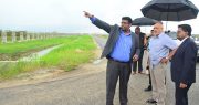 Housing and Water Minister, Mr Irfaan Ali; President Donald Ramotar and Finance Minister, Dr Ashni Singh during a recent visit to Perseverance on the East Bank of Demerara.