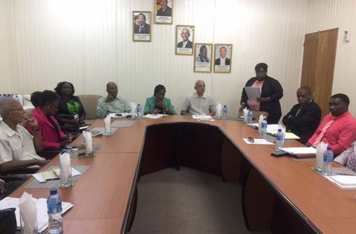 Minister of Communities,Ronald Bulkan and Minister with Responsibility for Housing,Valerie Patterson with board members and others at the swearing-in ceremony on Thursday