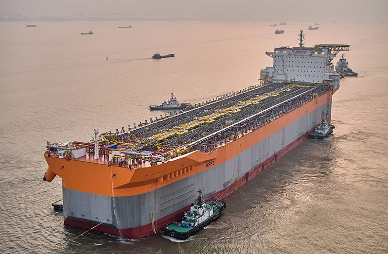The “One Guyana” hull prepares to sail from China to Singapore