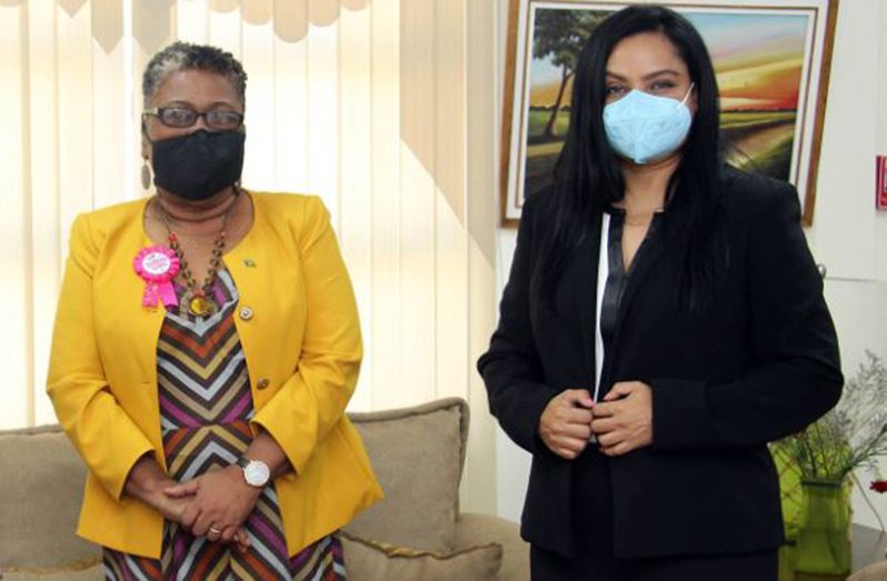 Director of the Childcare and Protection Agency, Ann Greene (left) with Minister of Human Services and Social Security, Dr Vindhya Persaud (DPI photo)