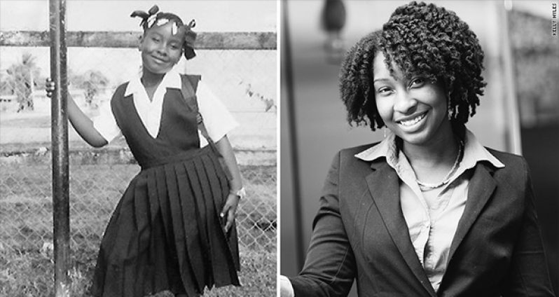 Hyles at age 6 in Guyana (left) and today (right)