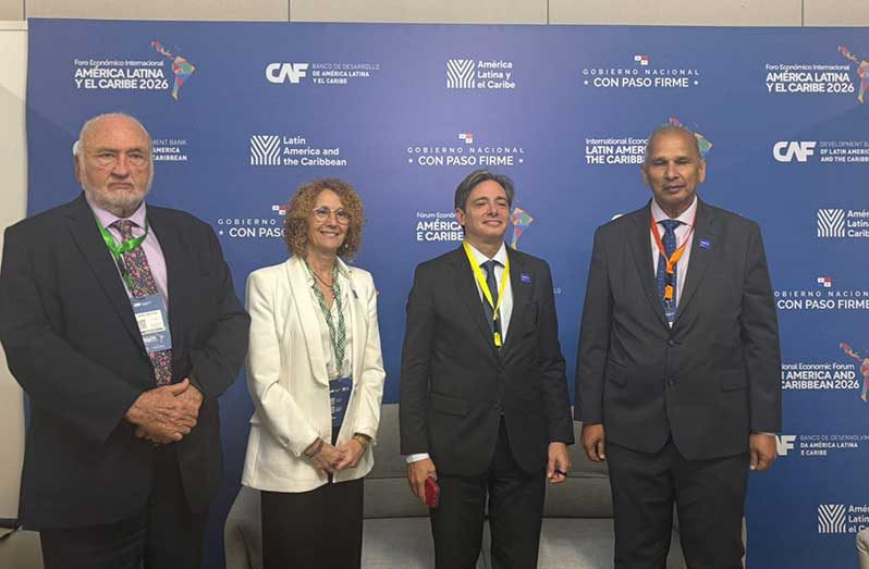 Jorge Werthein, Senior Advisor to the Director General of the Institute; Alicia Montalvo, Manager of Climate Action and Positive Biodiversity at CAF; Christian Asinelli, Vice President of the multilateral organisation; and Muhammad Ibrahim, Director General of IICA