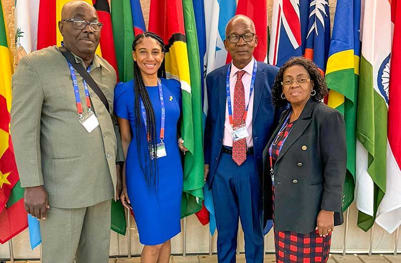 From left: President Of FITUG, Carvil Duncan, Council Member of the Private Sector Commission, Rowena Elliot, Minister of Labour Joseph Hamilton and Adviser to the Minister of Labour, Gillian Burton-Persaud