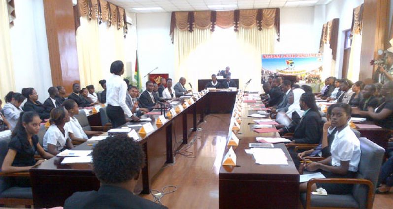 One of the conference rooms at the Guyana International Conference Centre at Liliendaal, Greater Georgetown, where the National Youth Parliament was held yesterday