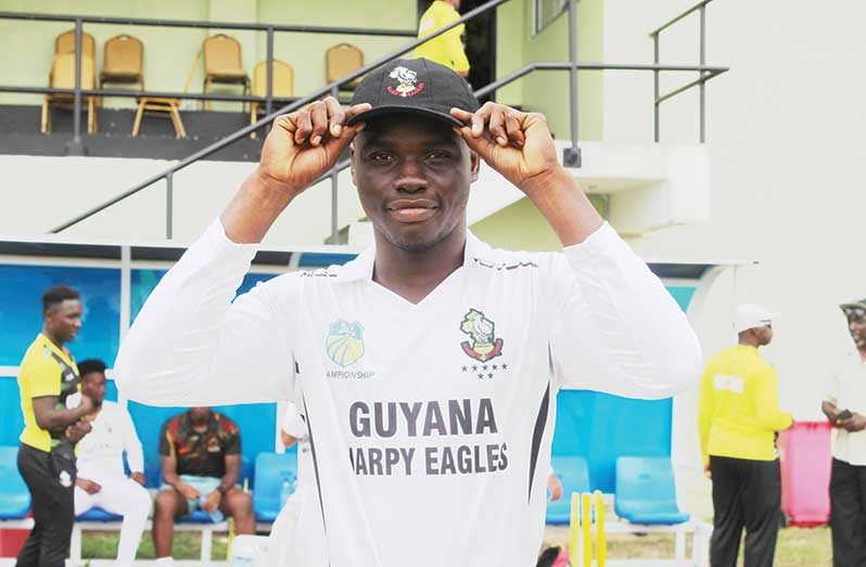 Debutant Thaddeus Lovell with his Guyana cap