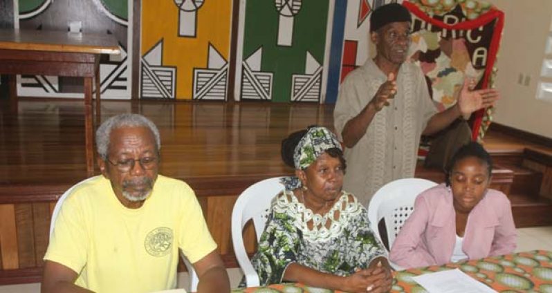 Member of the African Cultural and  Development Association, Elton McRae; ACDA member and President of the 1823 Coalition of the Parade Ground Movement, Sister Penda Guyan; and ACDA members Charmaine Graham and Dr. Rudy Guyan