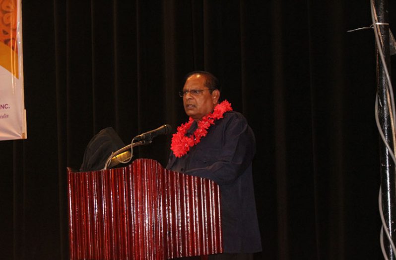 Prime Minister,  Moses Nagamootoo, admonishing a largely Indian grouping to build on the dreams and aspirations of their ancestors