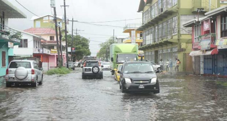 A flooded section of Cummings Street between Robb and Regent Streets yesterday