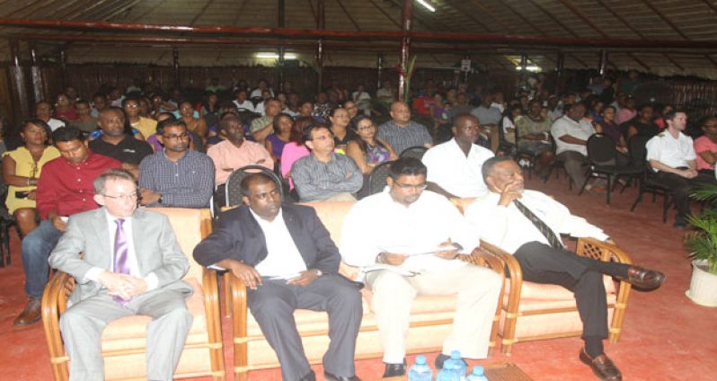 At the launch of Tourism Awareness Month: Seated in the front row are, from left, THAG President, Mr  Shaun McGrath; PSC Chairman, Mr Ramesh Persaud; Tourism Minister (ag), Mr Irfaan Ali; and Prime Minister, Mr Samuel Hinds