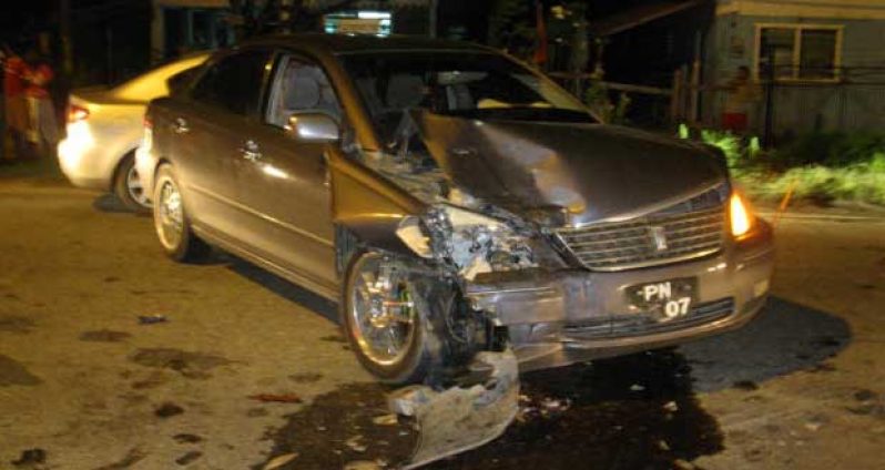 The motorcar after the accident on Friday night