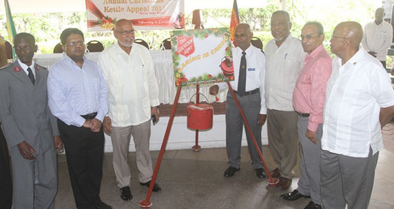 President Donald Ramotar (third from left) with Divisional Commander, Mjr. E. Cumberbatch (at left); Dr. Ashni Singh; a staff member of the Rehab programame; Prime Minister Samuel Hinds; Mr. Edward Boyer and Mr. Lawrence Farley, Vice President of the Advisory Board.