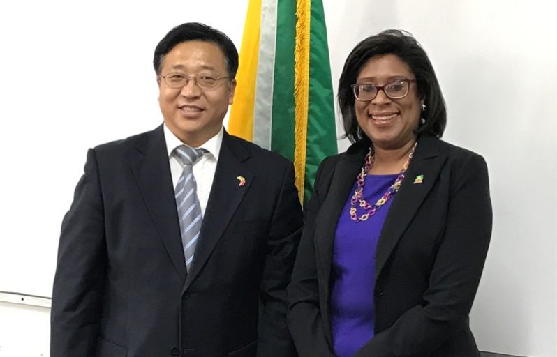 Ambassador of the People’s Republic of China to Guyana, Cui Jianchun and Minister of Public Telecommunications, Catherine Hughes