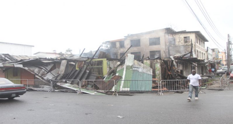 ‘DESTROYED’: The building at the corner of Robb and King Streets in Georgetown that was destroyed by fire yesterday morning