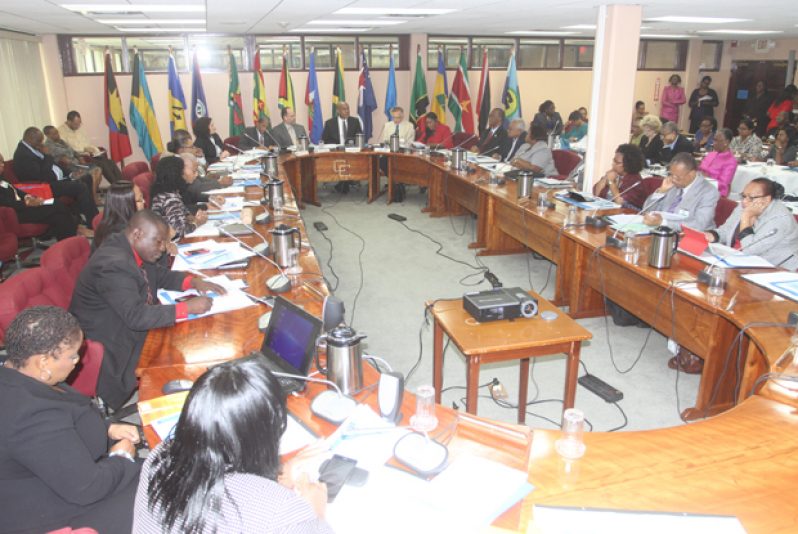 A section of the officials gathered for the 26th meeting of COHSOD at the CARICOM Secretariat’s conference room, yesterday