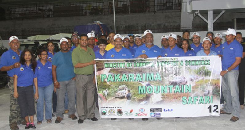 L-R (Front Row) Mr. Indranauth Haralsingh, Mr Frank Singh, Prime Minister Samuel Hinds, Mr Harripersaud Nokta with the participants of the Pakaraima Safari 2014 (Sonell Nelson photo)