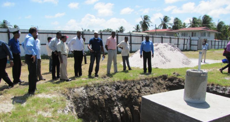 Dr Frank Anthony & team inspect one of the six completed foundations at the Albion Sports Complex