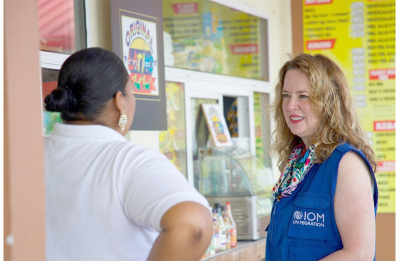 During her visit, DG Pope met with Venezuelan migrants and business owners successfully integrating in Guyana with IOM support Photo: IOM / Karina Tijomiro