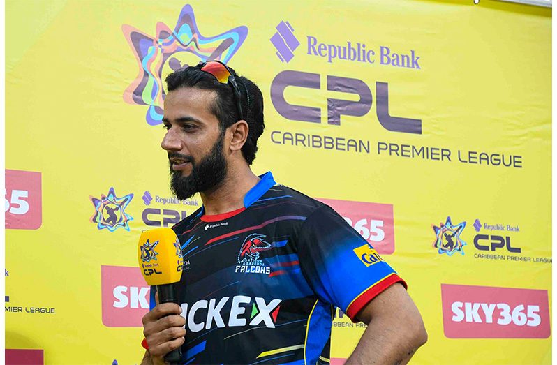 Antigua and Barbuda Falcons skipper Imad Wasim speaking after his team’s defeat in the CPL 2025 opener on Thursday night