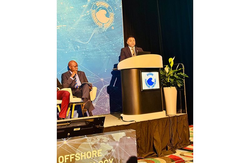 Minister within the Ministry of Public Works, Deodat Indar during a panel discussion at the Offshore Technology Conference (OTC) in Houston, Texas