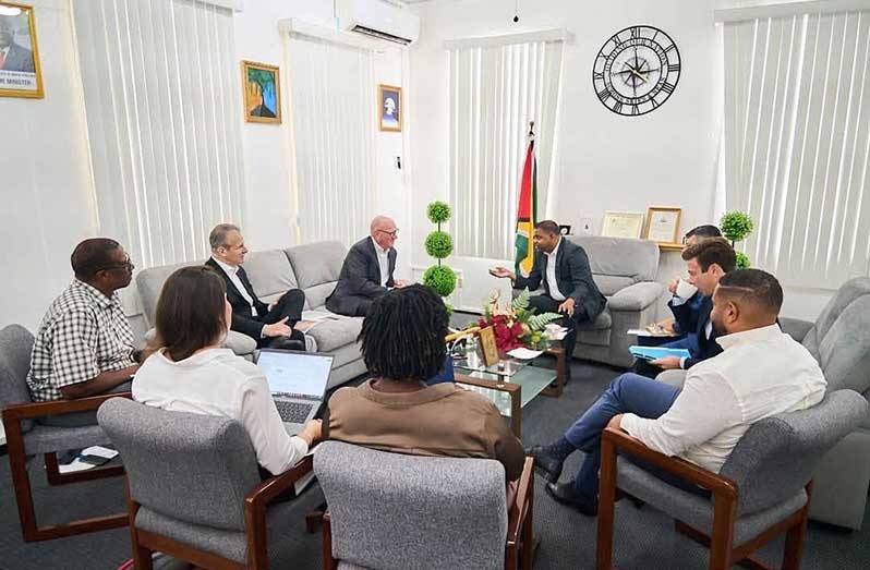 Minister of Public Utilities and Aviation, Deodat Indar, in the meeting with senior representatives of the American Bureau of Shipping (ABS) and Hanwha Shipping, a global maritime transportation and logistics company