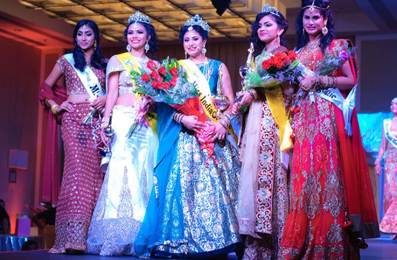 Miss India Guyana 2017 Sangeeta Bahadur being crowned by reigning Miss India Worldwide Karina Kohli