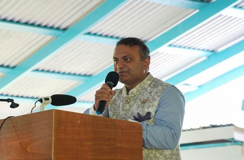 High Commissioner of India to Guyana, Dr. K.J. Srinivasa addressing  the audience at the Berbice Indian Cultural Committee event in Highbury