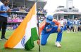 Rohit Sharma plants the Indian flag on the Kensington Oval outfield after winning the T20 World Cup  •  ICC/Getty Images