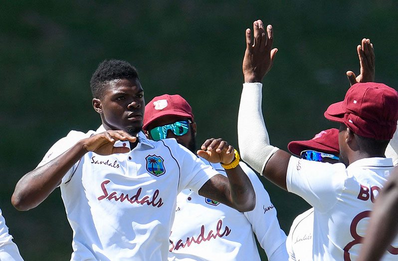 Alzarri Joseph struck early on the fourth day for West Indies, v Sri Lanka, 1st Test, North Sound, 4th day, March 24, 2021.