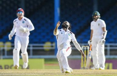 Jomel Warrican had Keshav Maharaj caught and bowled•Aug 08, 2024•AFP/Getty Images