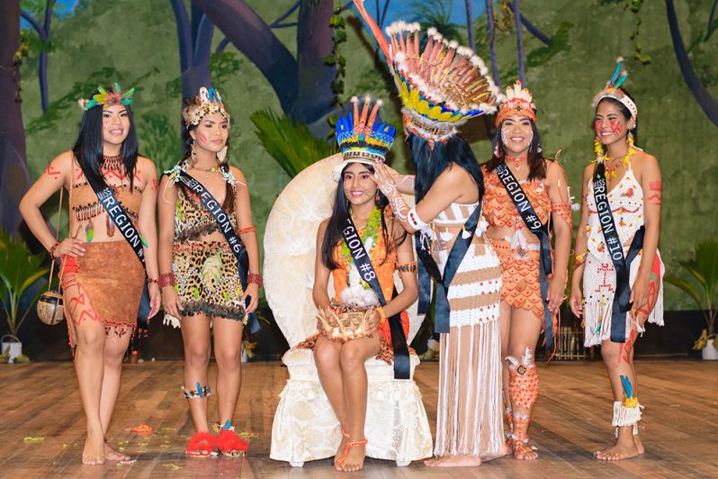 Sherryanna Balkaran , Miss Indigenous Heritage 2017, the Region 8 (Potaro-Siparuni) delegate, is crowned by the incumbent  winner , Sherica Ambrose