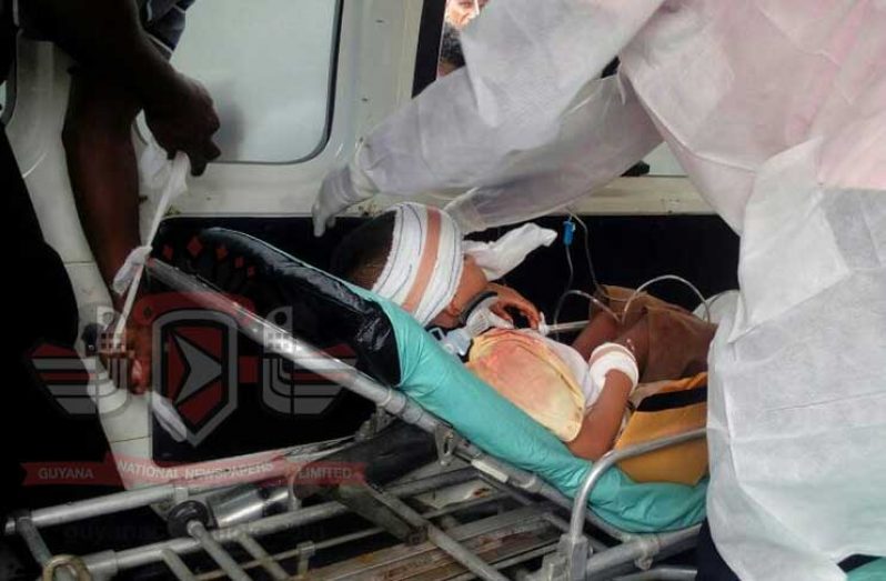 One of the injured students being transferred to the GPHC